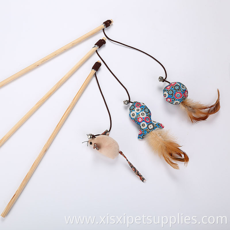 Newstyle Ball Pole Cats Rods Plaything Fish and Mouse Wooden with Feather for Cats Cat Teaser Interactive Toys Pet Toys Opp Bag